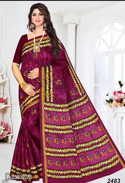 Stylish Maroon Cotton Printed Saree without Blouse piece For Women-thumb0