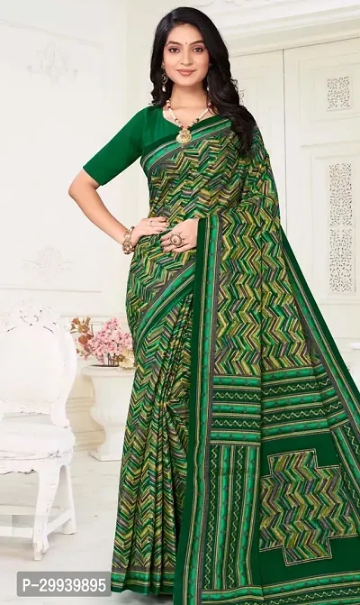 Stylish Green Cotton Printed Saree without Blouse piece For Women