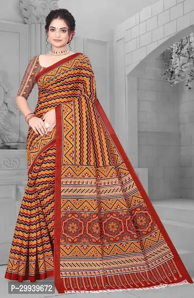 Stylish Maroon Cotton Printed Saree with Blouse piece For Women