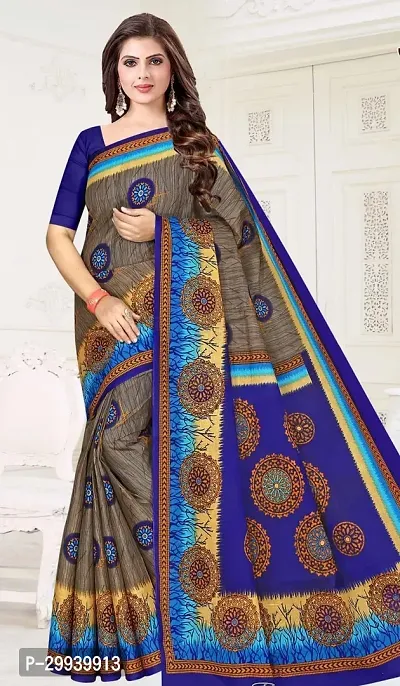 Stylish Brown Cotton Printed Saree without Blouse piece For Women-thumb0