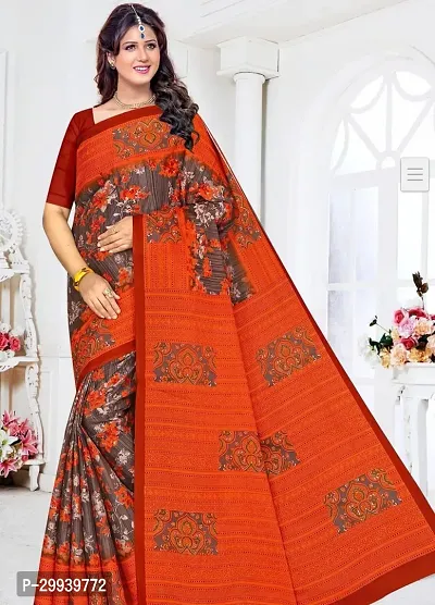 Stylish Orange Cotton Printed Saree without Blouse piece For Women