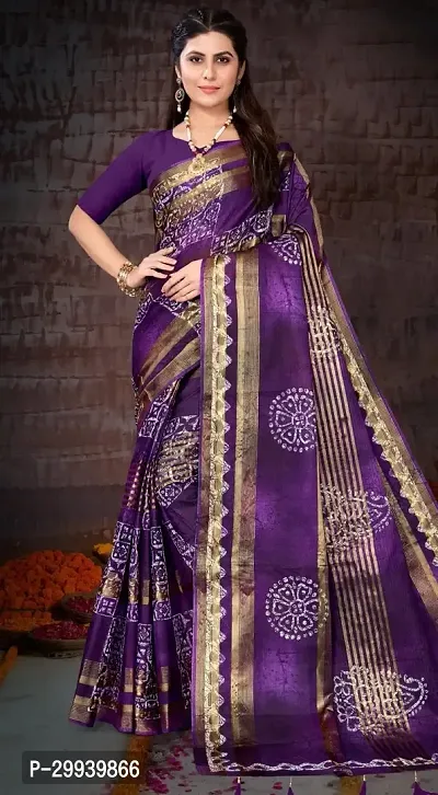 Stylish Purple Cotton Printed Saree without Blouse piece For Women-thumb0