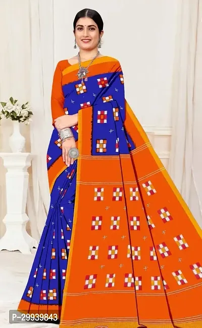 Stylish Blue Cotton Printed Saree without Blouse piece For Women