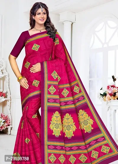 Stylish Pink Cotton Printed Saree without Blouse piece For Women