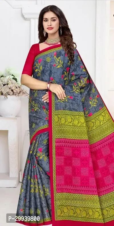 Stylish Grey Cotton Printed Saree without Blouse piece For Women-thumb0