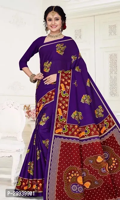 Stylish Purple Cotton Printed Saree without Blouse piece For Women-thumb0