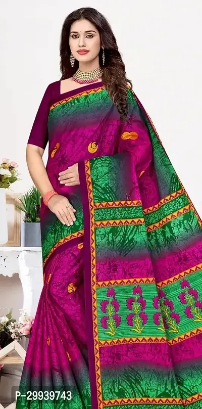 Stylish Multicoloured Cotton Printed Saree without Blouse piece For Women-thumb0