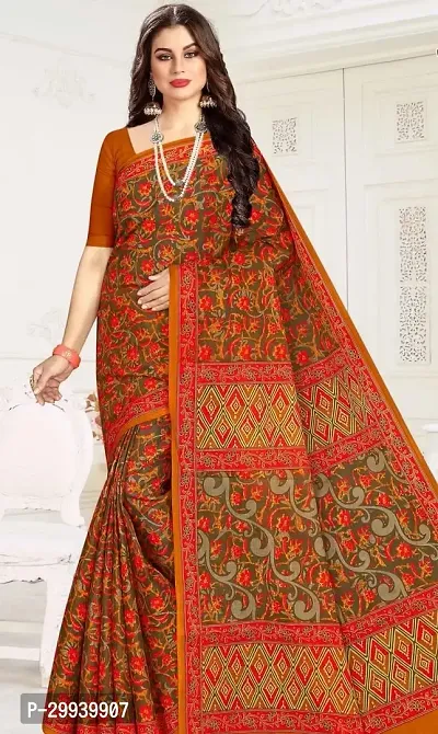 Stylish Orange Cotton Printed Saree without Blouse piece For Women-thumb0