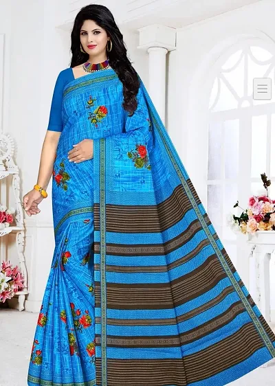 Floral Pure Georgette Saree With Full Lace Border with Blouse piece