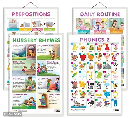 Stylish Set Of 4 Daily Routine Nursery Rhymes Prepositions And Phonics 2 Charts