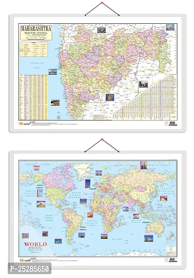 Stylish Set Of 2 World Political And Maharashtra Road Guide Political Map Charts