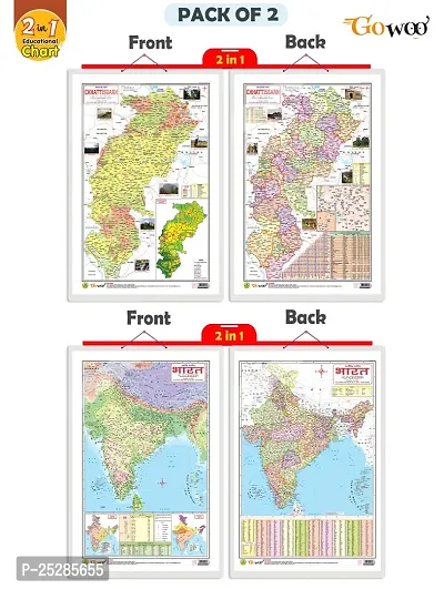 Stylish 2 In 1 Chattisgarh India Political Physical Map In English Hindi Set Of 2