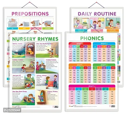 Stylish Set Of 4 Daily Routine Nursery Rhymes Prepositions And Phonics 1 Charts