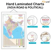 Stylish Set Of 2 Indian Road Guide Political And World Political Map Educational Chart-thumb1