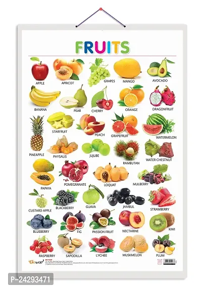 Fruits Early Learning Educational Chart for Kids | 20X30 inch |Non-Tearable and Waterproof | Double Sided Laminated | Perfect for Homeschooling, Kindergarten and Nursery Students-thumb0