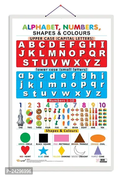 Alphabet, Numbers, Shapes  Colours 1 Early Learning Educational Chart for Kids | 20X30 inch |Non-Tearable and Waterproof | Double Sided Laminated | Perfect for Homeschooling.