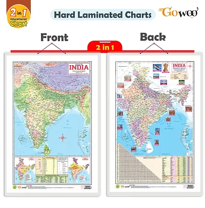 2 IN 1 INDIA POLITICAL AND PHYSICAL MAP IN ENGLISH Educational Charts | 20X30 inch |Non-Tearable and Waterproof | Double Sided Laminated |Useful For Preparation Of SSC, UPSC, RRB, IES.