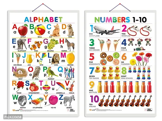 Set of 2 Alphabet and Numbers 1-10 Early Learning Educational Charts for Kids | 20X30 inch |Non-Tearable and Waterproof | Double Sided Laminated | Perfect for Homeschooling.-thumb0