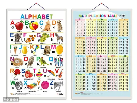 Set of 2 Alphabet and Multiplication Table 1-20 Early Learning Educational Charts for Kids | 20X30 inch |Non-Tearable and Waterproof | Double Sided Laminated | Perfect for Homeschooling.