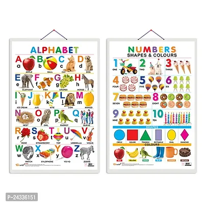 Set of 2 Alphabet and Numbers, Shapes  Colours Early Learning Educational Charts for Kids | 20X30 inch |Non-Tearable and Waterproof | Double Sided Laminated | Perfect for Homeschooling.