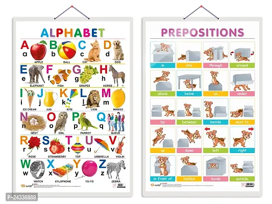 Set of 2 Alphabet and PREPOSITIONS Early Learning Educational Charts for Kids | 20X30 inch |Non-Tearable and Waterproof | Double Sided Laminated | Perfect for Homeschooling.