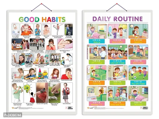 Set of 2 Good Habits and DAILY ROUTINE Early Learning Educational Charts for Kids | 20X30 inch |Non-Tearable and Waterproof | Double Sided Laminated | Perfect for Homeschooling.