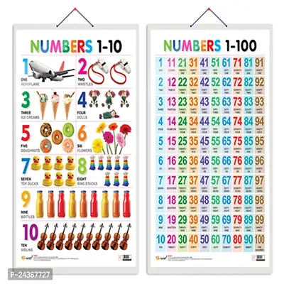 Set of 2 Numbers 1-10 and Numbers 1-100 Early Learning Educational Charts for Kids | 20X30 inch |Non-Tearable and Waterproof | Double Sided Laminated | Perfect for Homeschooling.