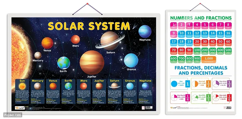 Set of 2 Solar System and NUMBERS AND FRACTIONS Early Learning Educational Charts for Kids | 20X30 inch |Non-Tearable and Waterproof | Double Sided Laminated | Perfect for Homeschooling.