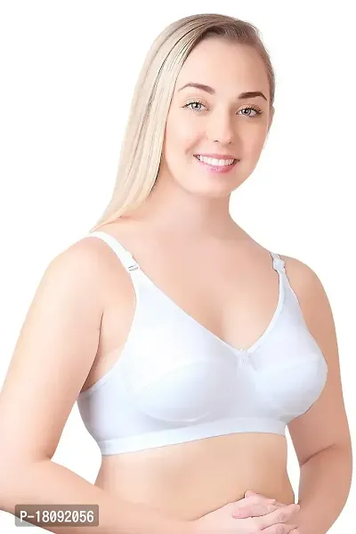 MANSI Triple Hook Eyelet Non-Padded Wirefree C-Cup Bra for Women (White, 36C)