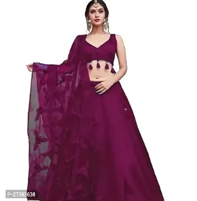 Stylish Purple Cotton Solid Lehenga with Choli And Dupatta Set For Women-thumb0
