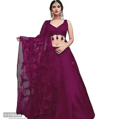 Stylish Purple Taffeta Silk Solid Lehenga with Choli And Dupatta Set For Women