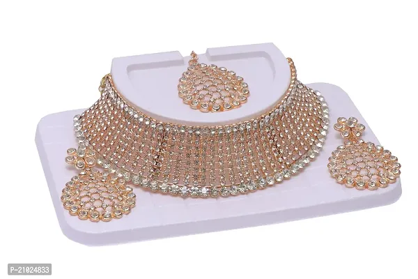 ZBeauty Gold Tone Pearls Bridal Necklace Earring Maangtikka Set For Women (ARTICAL-1)