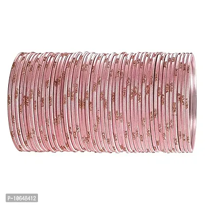 Metal with Glitter Pattern Bangle Set For Women and Girls, (Pink), Pack Of 48 Bangle Set