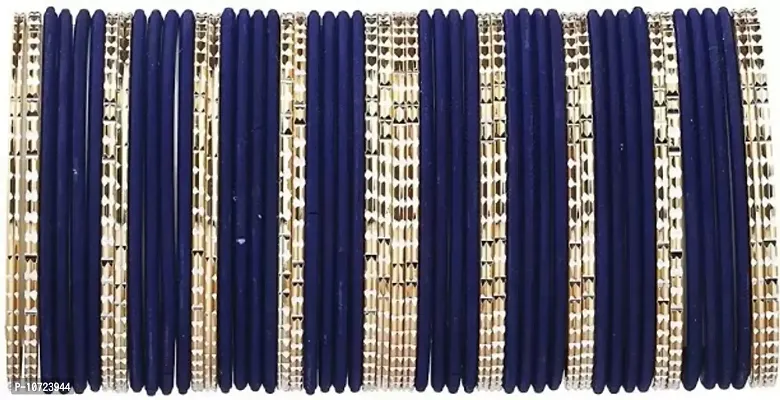 Metal with Cutting Shaped Bangle Set For Women and Girls, (NavyBlue), Pack Of 52 Bangle Set-thumb0