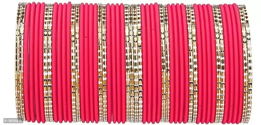 Metal with Cutting Shaped Bangle Set For Women and Girls, (Gajri), Pack Of 52 Bangle Set