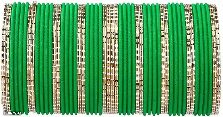 Metal with Cutting Shaped Bangle Set For Women and Girls, (T.Green), Pack Of 52 Bangle Set