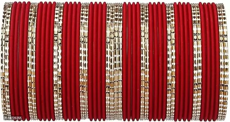 Metal with Cutting Shaped Bangle Set For Women and Girls, (Maroon), Pack Of 52 Bangle Set-thumb0