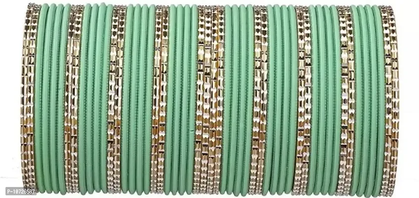 Metal with Cutting Shaped Bangle Set For Women and Girls, (Pista), Pack Of 52 Bangle Set