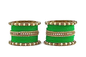 Metal with Beads worked Bangle Set For Women and Girls, (Green), Pack Of 34 Bangle Set-thumb1