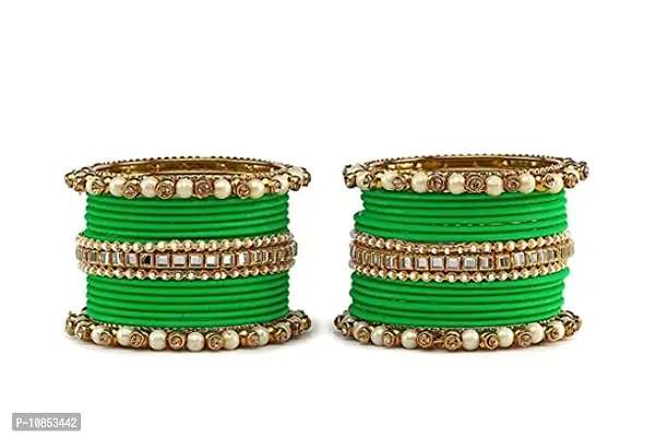 Metal with Beads worked Bangle Set For Women and Girls, (Green), Pack Of 34 Bangle Set-thumb2