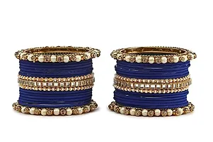 Metal with Beads worked Bangle Set For Women and Girls, (Blue), Pack Of 34 Bangle Set-thumb1