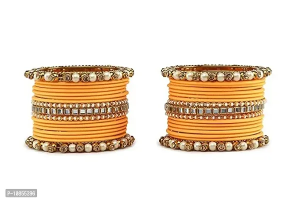 Metal with Beads worked Bangle Set For Women and Girls, (Haldi), Pack Of 34 Bangle Set-thumb2