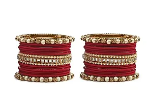 Metal with Beads worked Bangle Set For Women and Girls, (Maroon), Pack Of 34 Bangle Set-thumb1