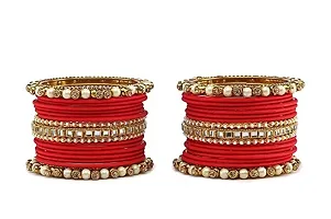 Metal with Beads worked Bangle Set For Women and Girls, (Red), Pack Of 34 Bangle Set-thumb1