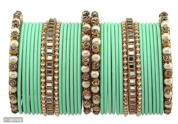 Metal with Beads worked Bangle Set For Women and Girls, (Sentro), Pack Of 34 Bangle Set-thumb0