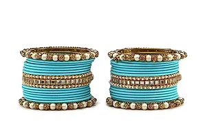 Metal with Beads worked Bangle Set For Women and Girls, (SkyBlue), Pack Of 34 Bangle Set-thumb1