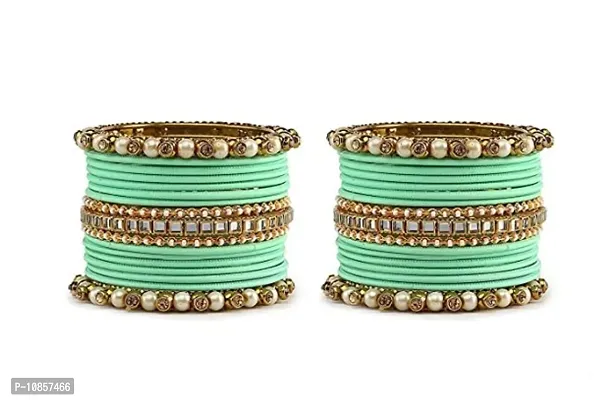 Metal with Beads worked Bangle Set For Women and Girls, (Sentro), Pack Of 34 Bangle Set-thumb2