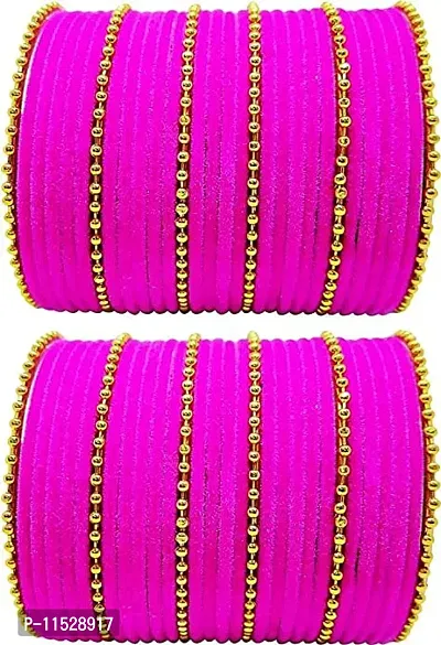 Metal with Velvet worked Bangle Set For women and Girls, (Magenta), Pack Of 60 Bangle Set-thumb0