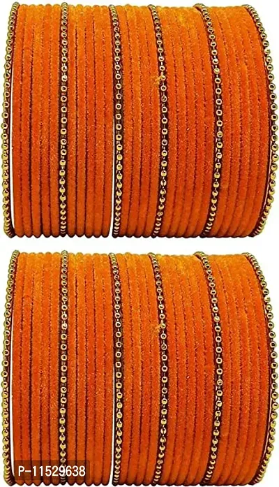 Metal with Velvet worked Bangle Set For women and Girls, (Orange), Pack Of 60 Bangle Set