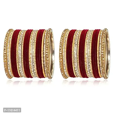 Metal with Zircon Or Velvet Bangle Set For Women and Girls, (Maroon), Pack Of 56 Bangle Set